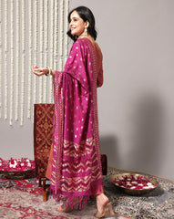 Varanga - Coral Embroidered Straight Kurta With Three-Quarter Sleeves Paired With Tonal Bottom And Dupatta