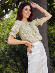 athena women yellow floral print blouson top