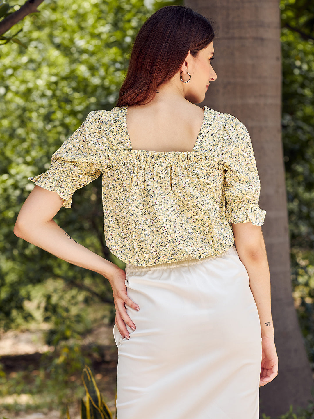 athena women yellow floral print blouson top