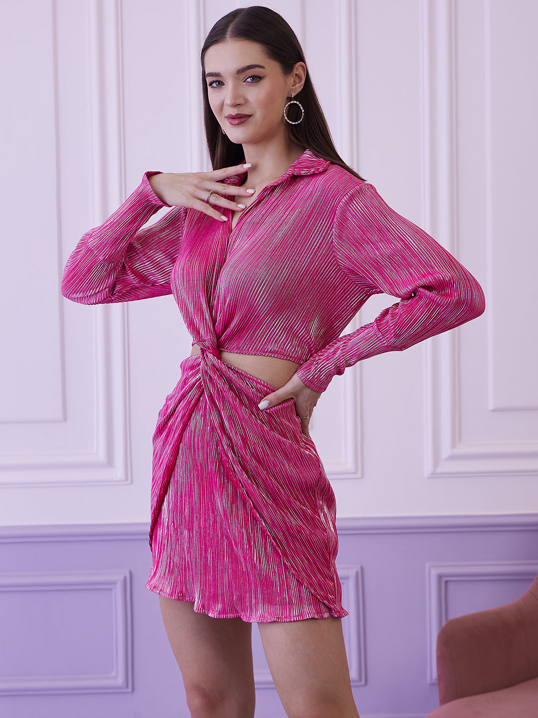 athena fuchsia self design wrap dress dress