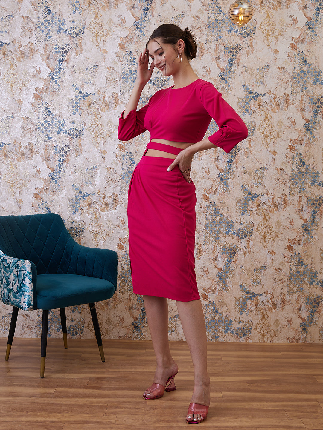 athena fuchsia top with slip on skirt