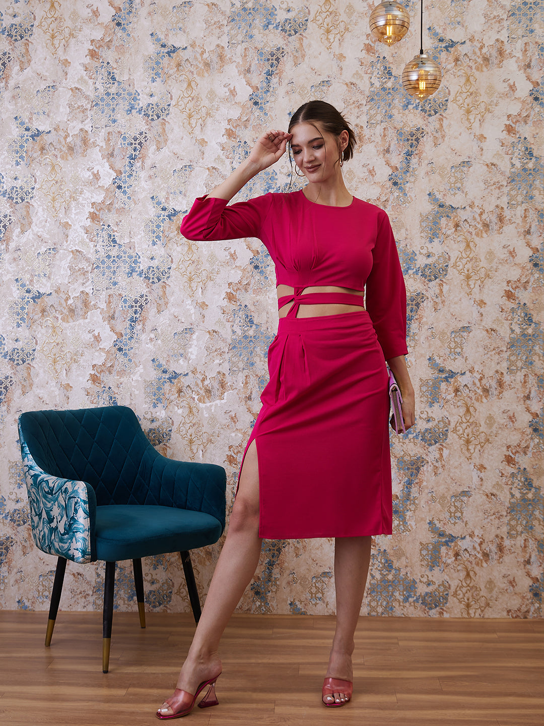athena fuchsia top with slip on skirt