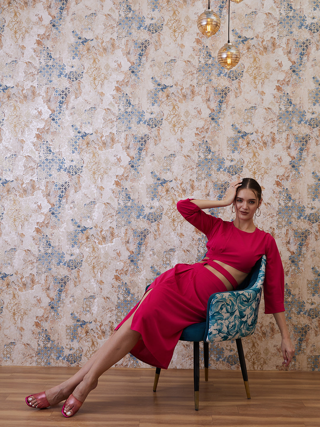 athena fuchsia top with slip on skirt