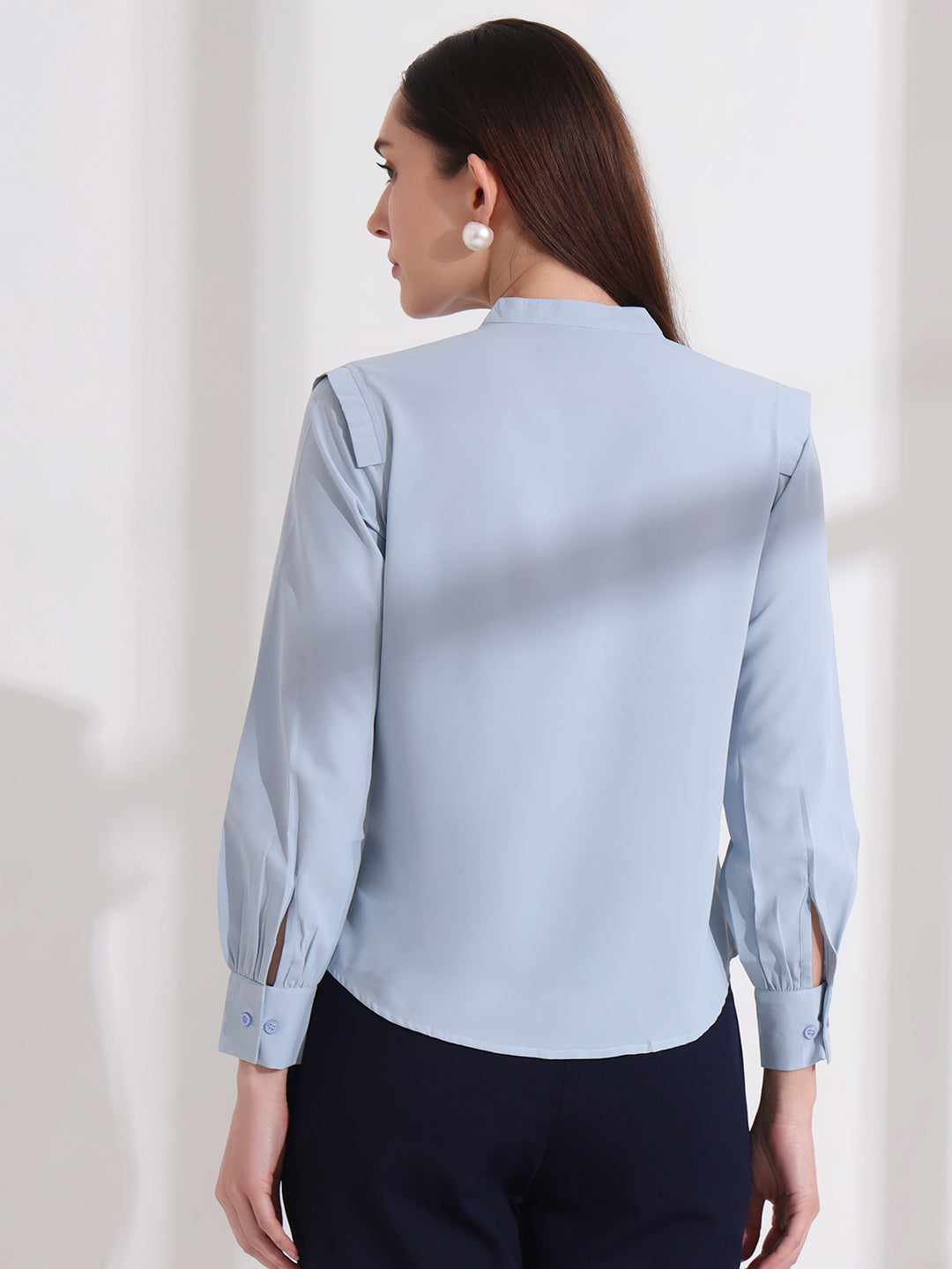 womens stylish mandarin collar solid formal shirt 2