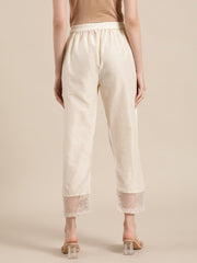 Varanga - Women Off White Silk & Organza Zari Embellished Trousers - 3XL