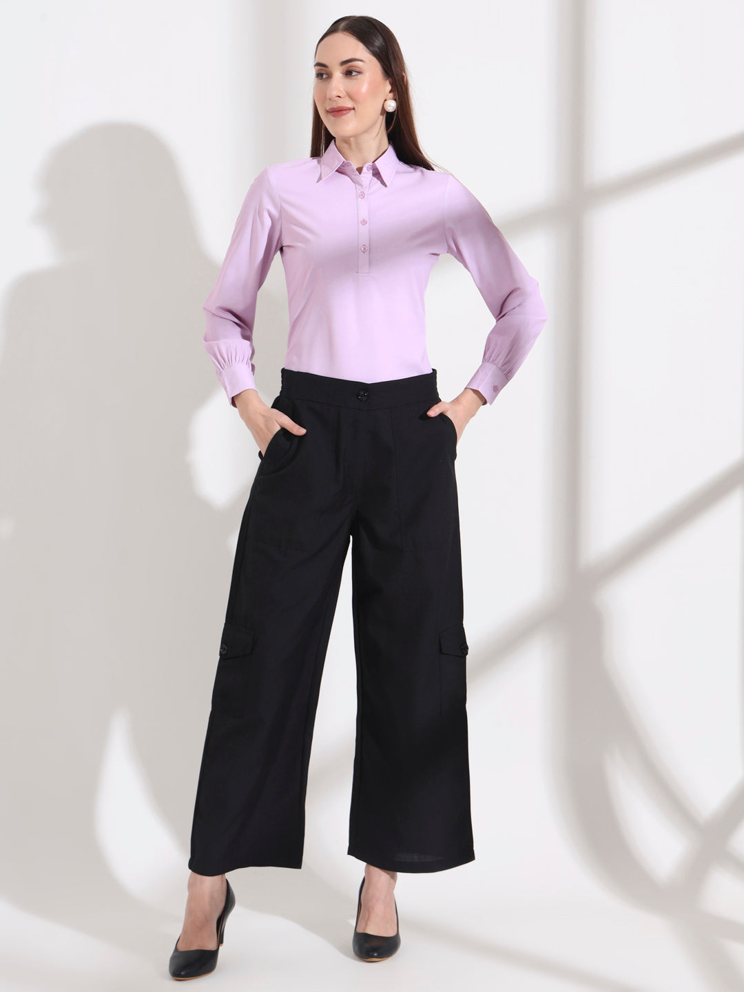 womens opaque regular sleeves shirt style top