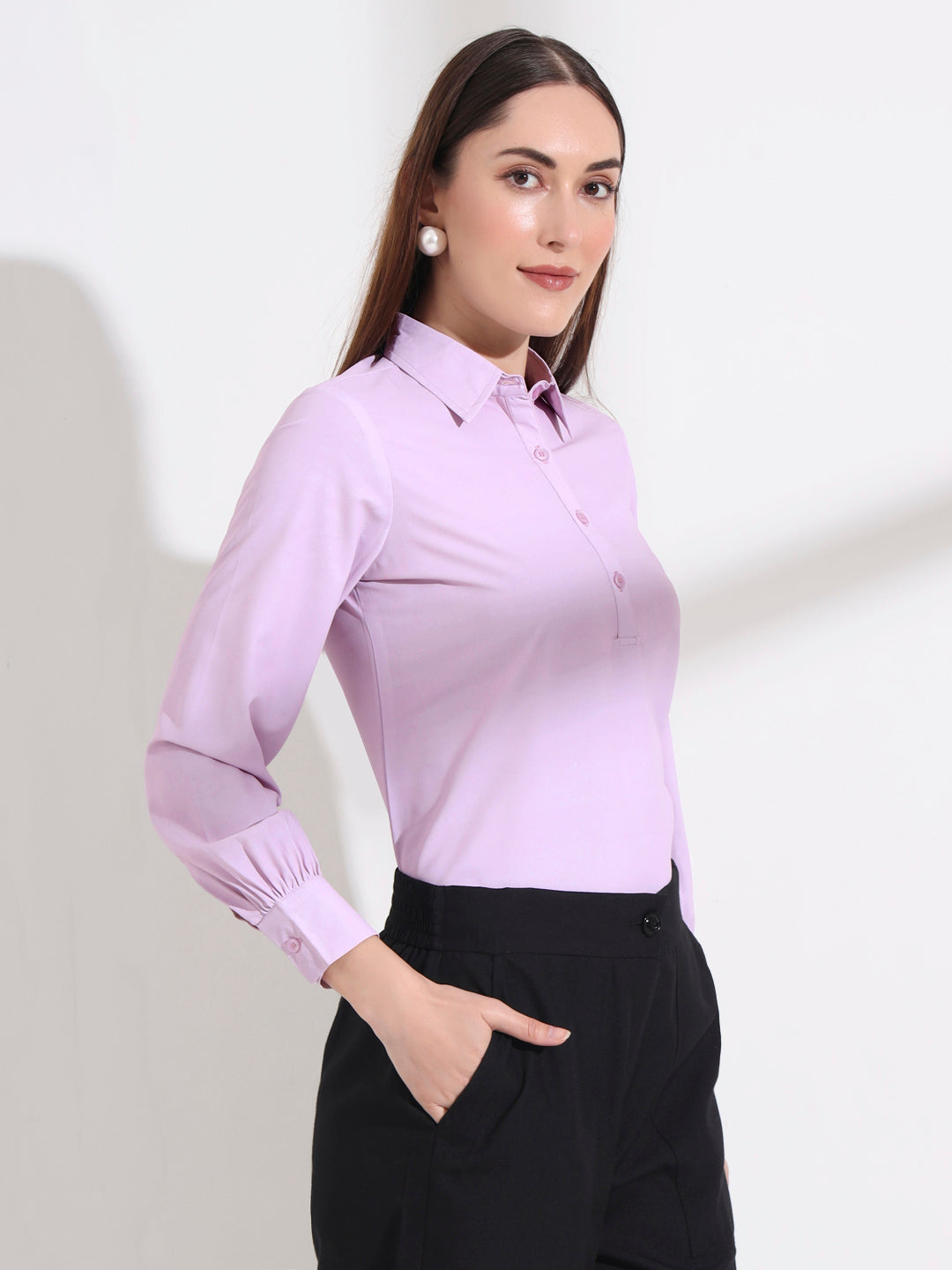 womens opaque regular sleeves shirt style top