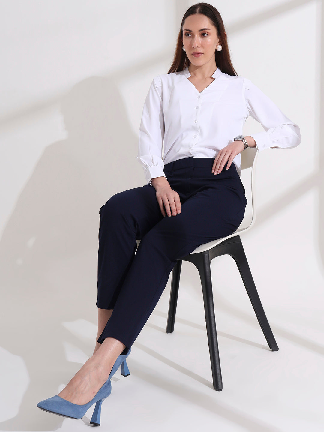 womens stylish mandarin collar solid formal shirt 2