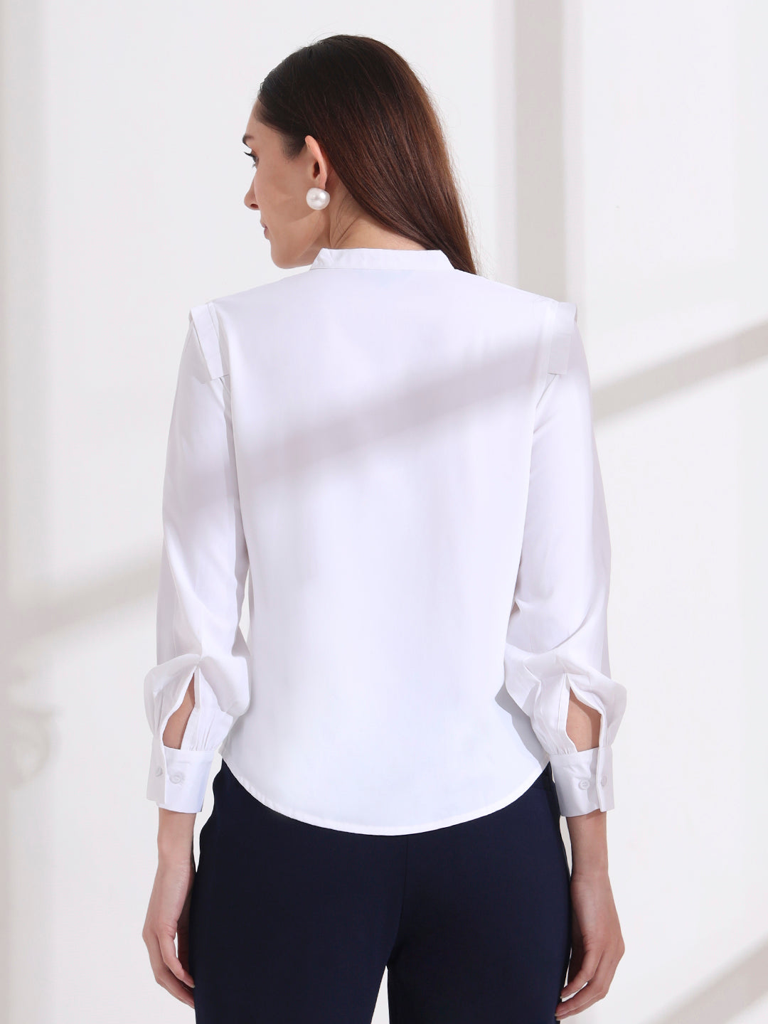 womens stylish mandarin collar solid formal shirt 2