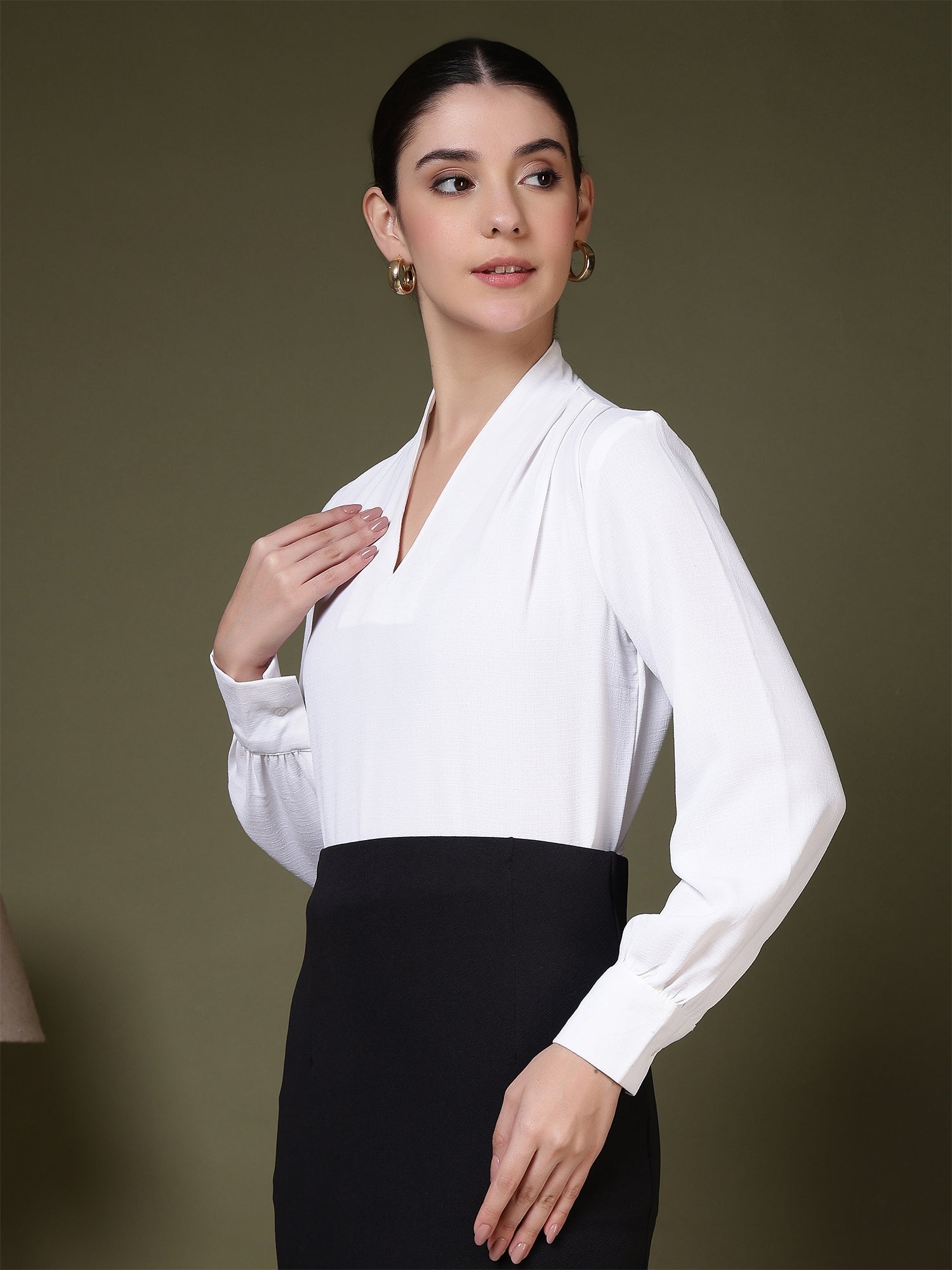 womens v neck long sleeve elegant solid top 1