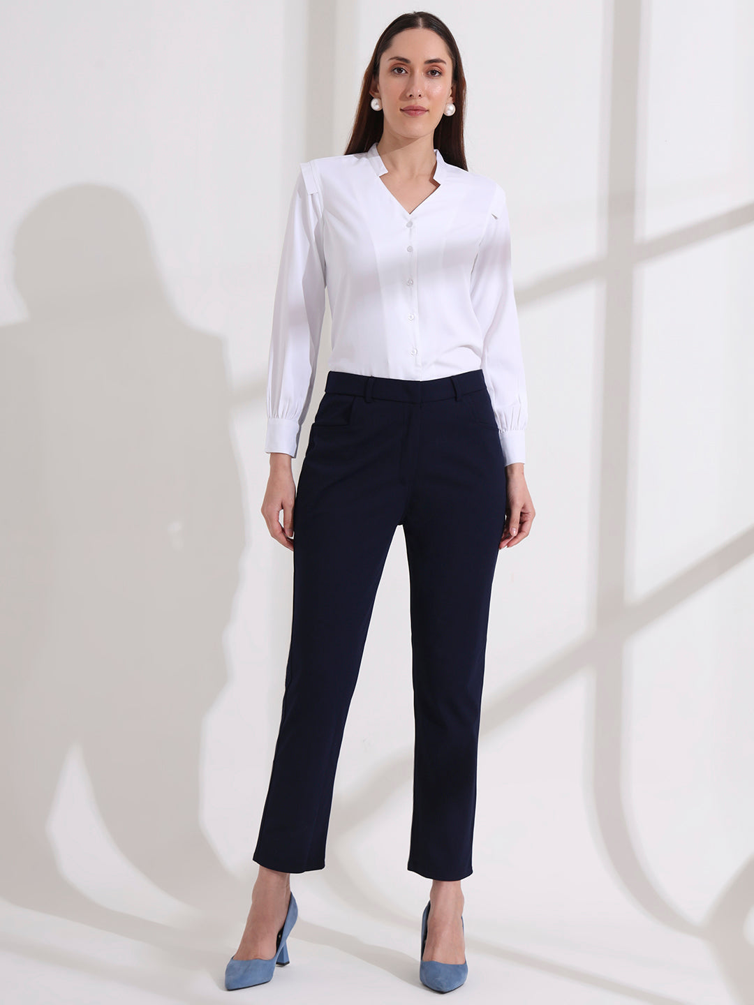 womens stylish mandarin collar solid formal shirt 2