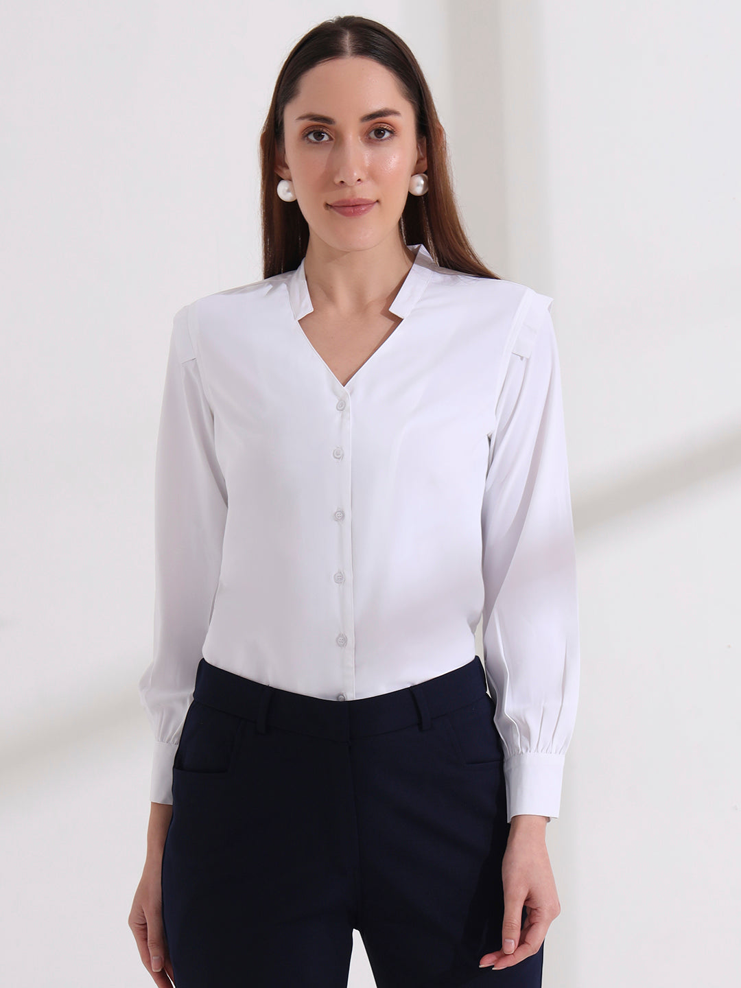 womens stylish mandarin collar solid formal shirt 2