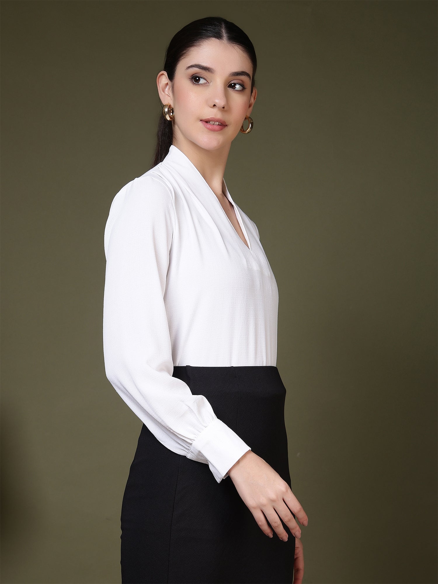 womens v neck long sleeve elegant solid top 1