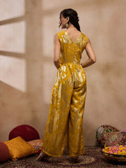 overlap neck jumpsuit in Yellow Color