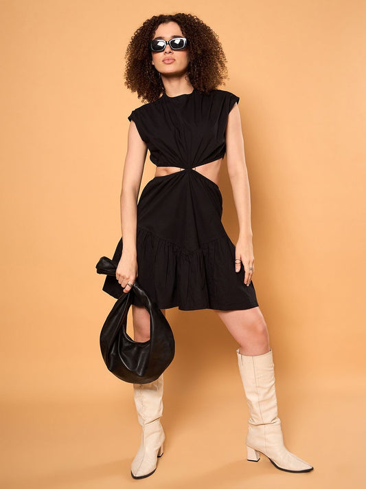 Zummer Black Waist Cut Out Short Dress