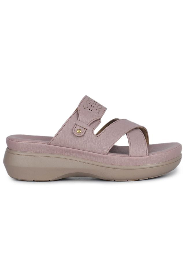 Peach Casual Open Back 1 inch Platform Heels