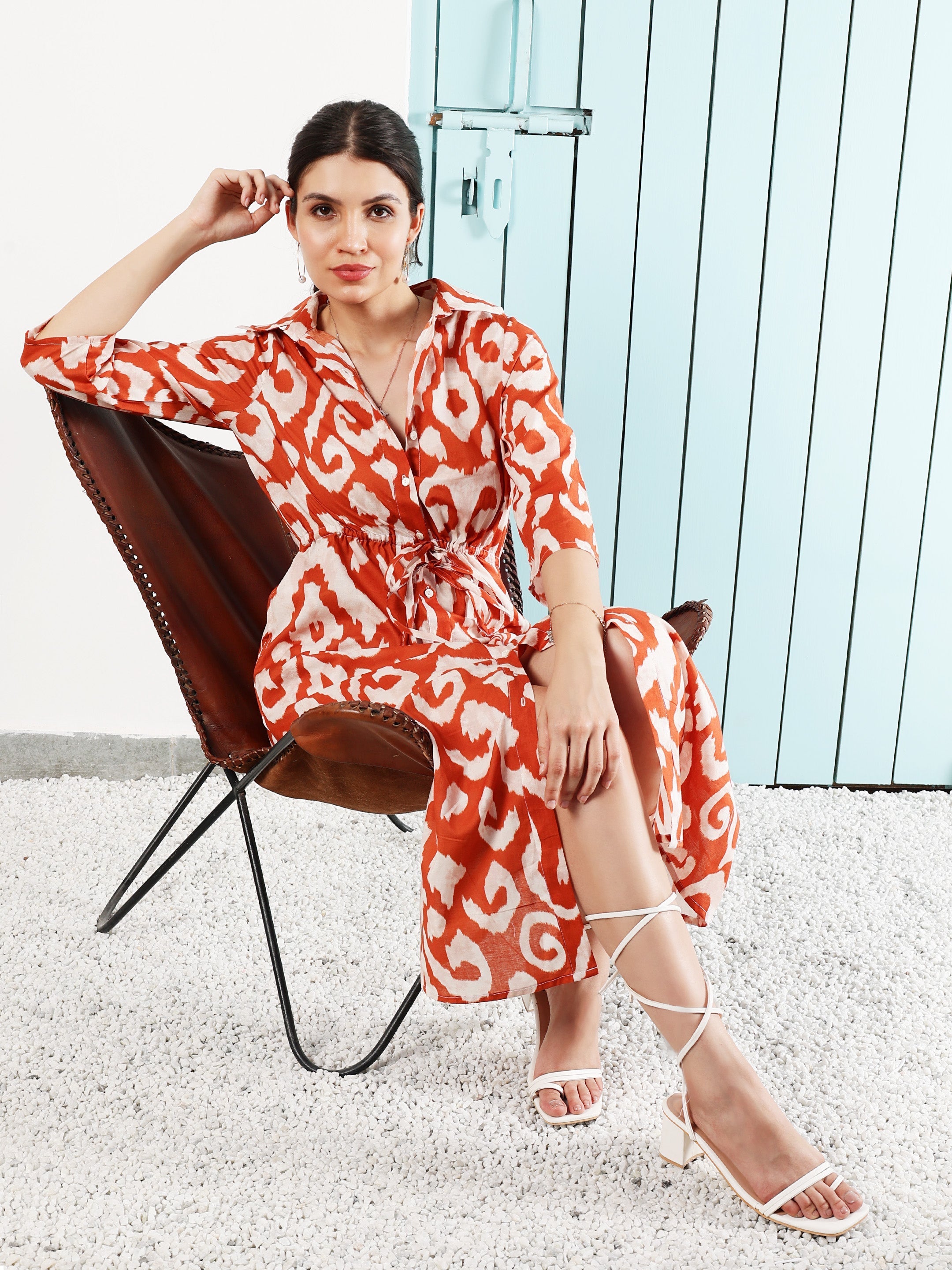 printed a line midi dress