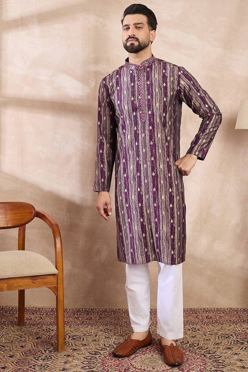 Purple Silk Blend Abstract Printed Straight Kurta MKU2008
