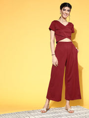 athena women charming maroon solid top with palazzos