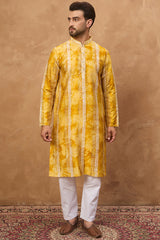 yellow silk blend shibori embroidered straight kurta