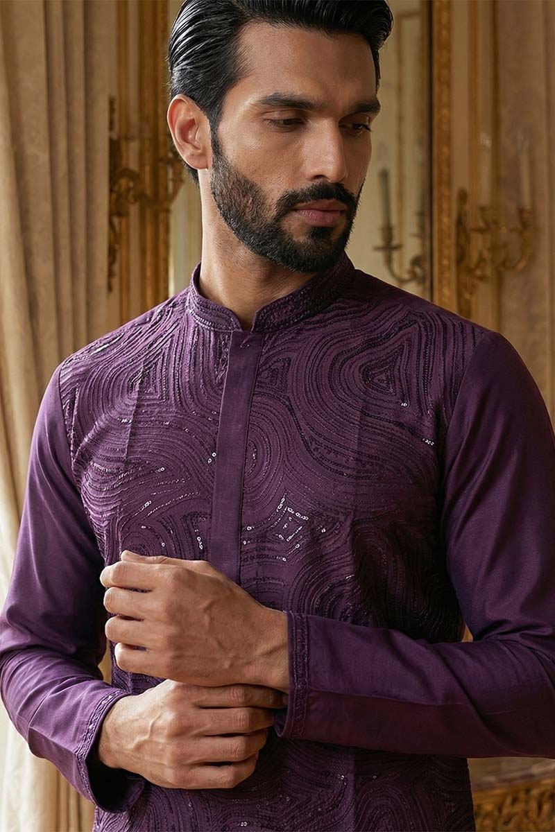 Purple Silk Blend Embroidered Straight Kurta MKU2125