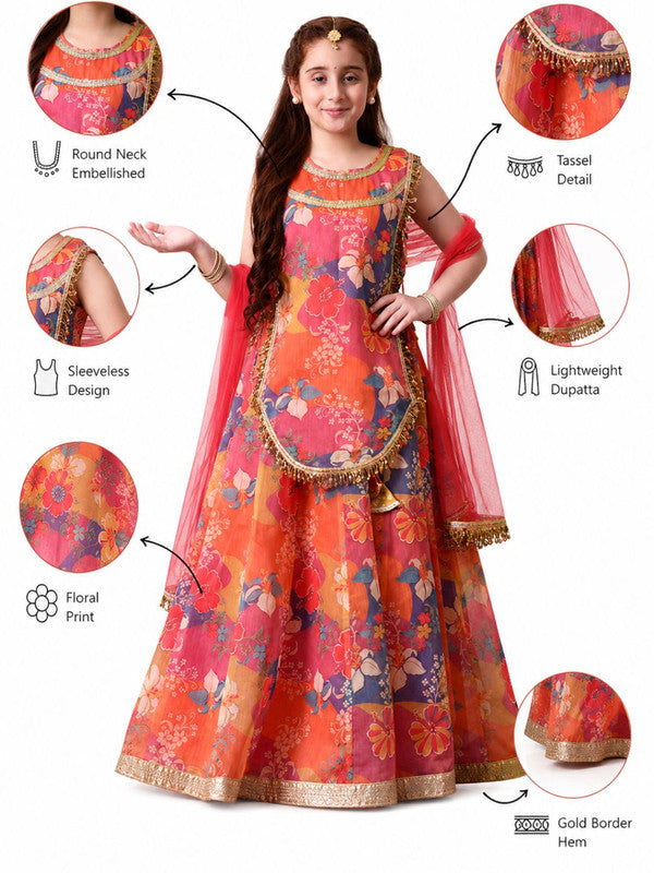 Indi Loom Couture Girls Multi Floral Printed Lehenga Choli with Net Dupatta ILLCD46