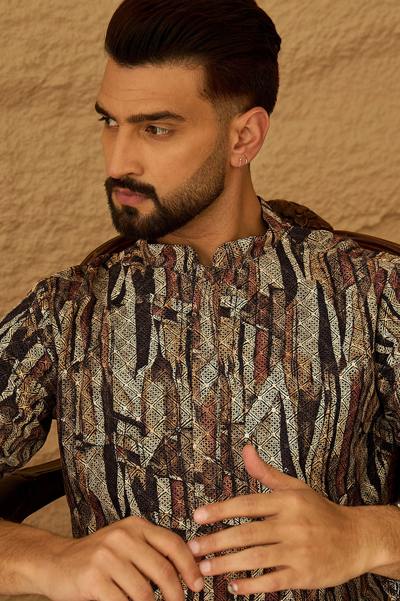 black viscose rayon abstract printed straight kurta with trouser