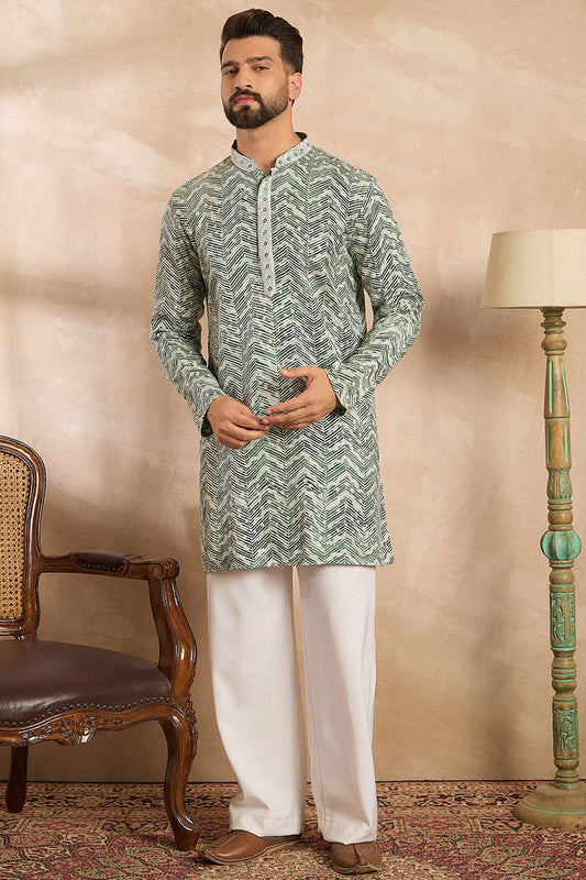 Green Silk Blend Solid Embroidered Straight Kurta MKU1664