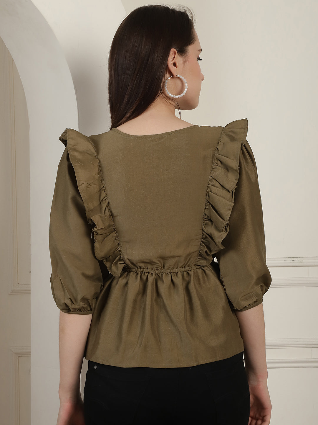 Brown Solid Womens Top With