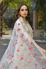 off white silk blend solid embroidered straight kurta trousers with dupatta