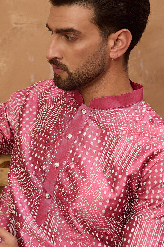 Pink Silk Blend Geometric Printed Straight Kurta MKU1526