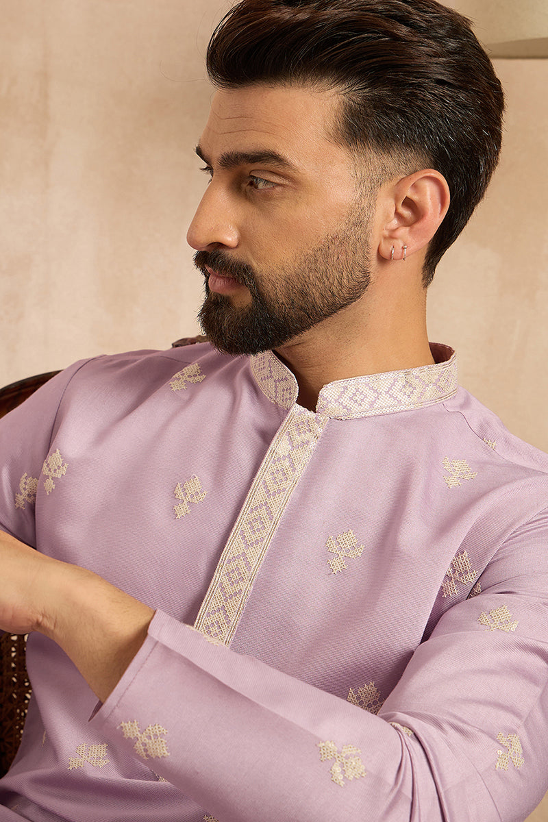 Lavender Polyester Solid Embroidered Straight Kurta MKU1753