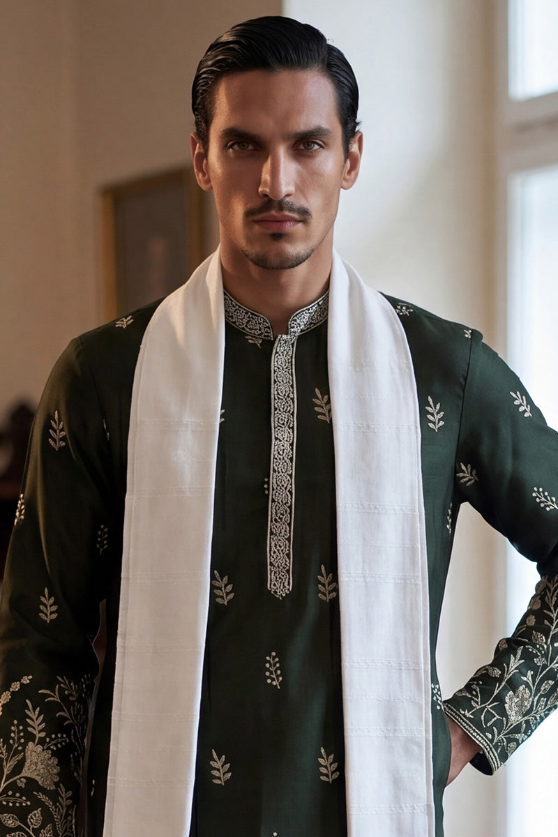 ethnic-bay-men-olive-chanderi-silk-solid-embroidered-straight-kurta-with-dupatta-mkud1319