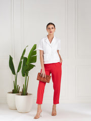 athena women red relaxed straight fit trousers