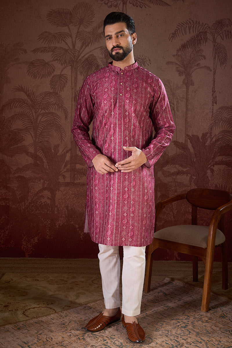 Maroon Silk Blend Ethnic Motifs Printed Straight Kurta MKU1928