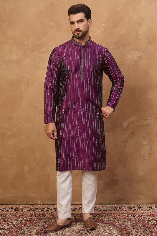 purple silk blend geometric printed straight kurta