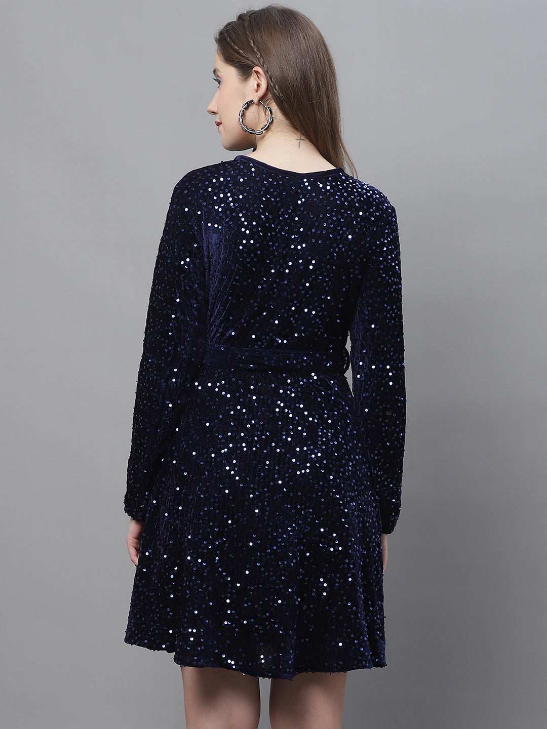 Womens Sequin Velvet A Line Dress