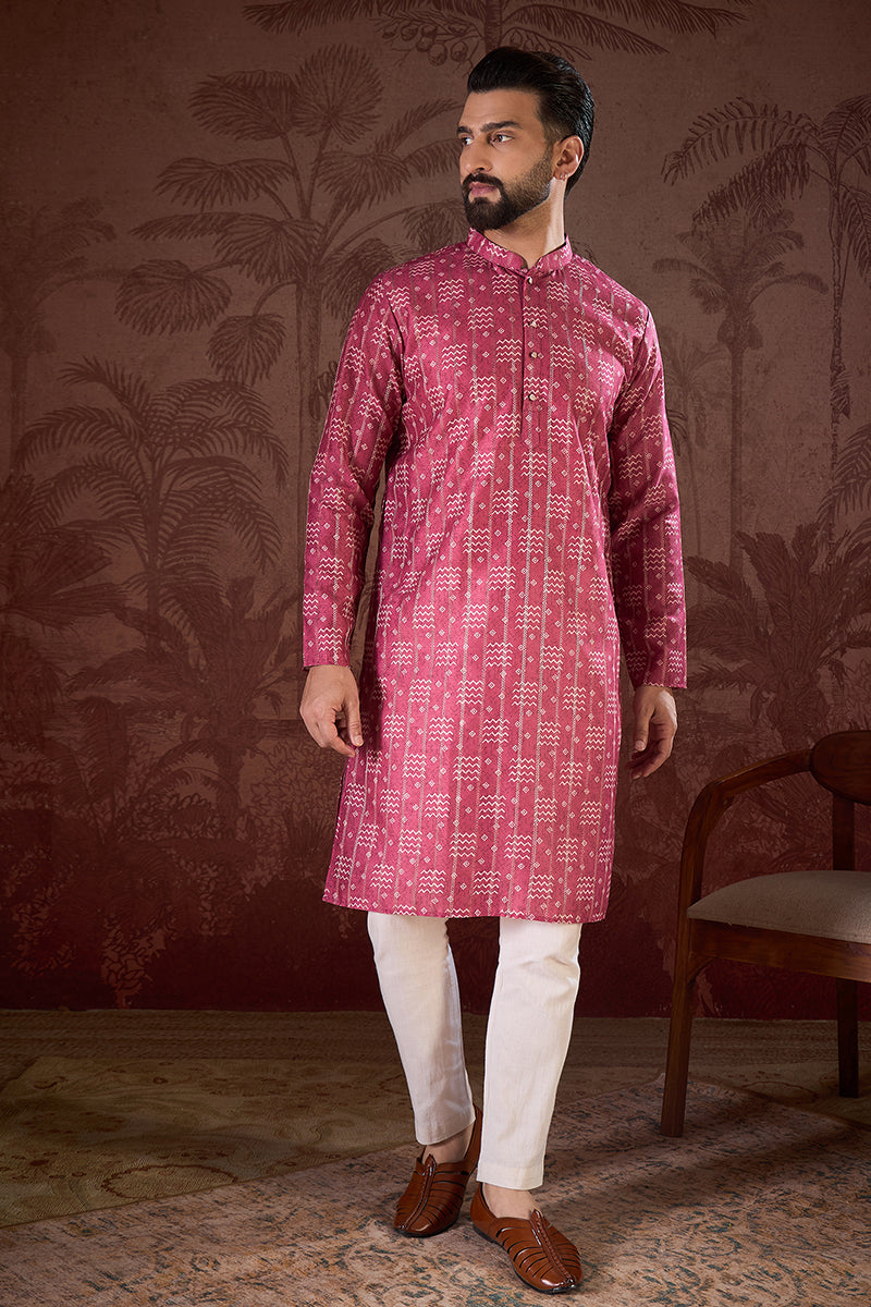 Pink Silk Blend Ethnic Motifs Printed Straight Kurta With Trouser MKSET1929