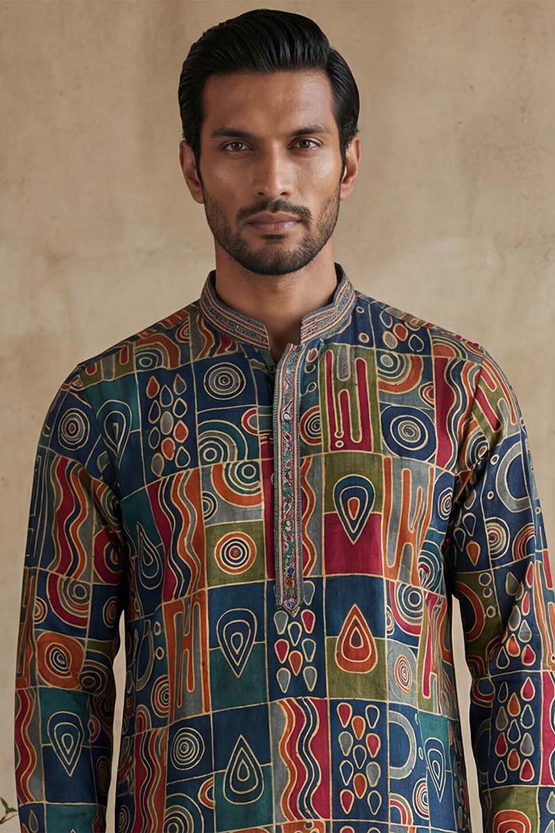 Viscose Rayon Multi Abstract Printed Calf Length Straight Kurta With Trousers MKSET1984