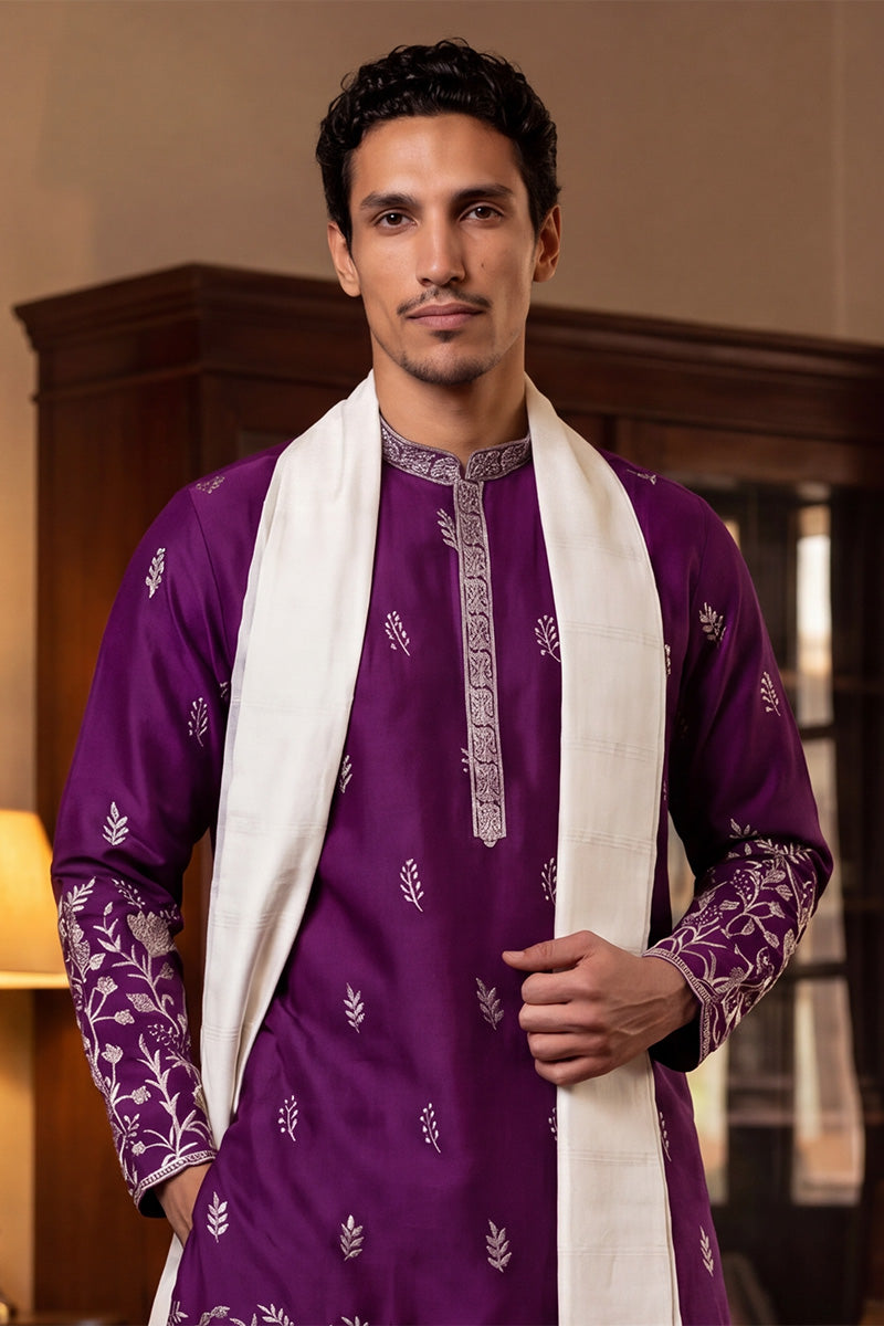 ethnic-bay-men-purple-silk-blend-solid-embroidered-straight-kurta-trouser-with-dupatta-mkpd1944