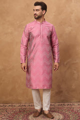 pink silk blend geometric printed straight kurta