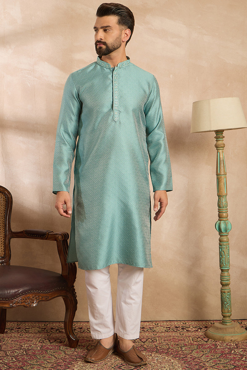 Green Polyester Solid Embroidered Straight Kurta MKU1735