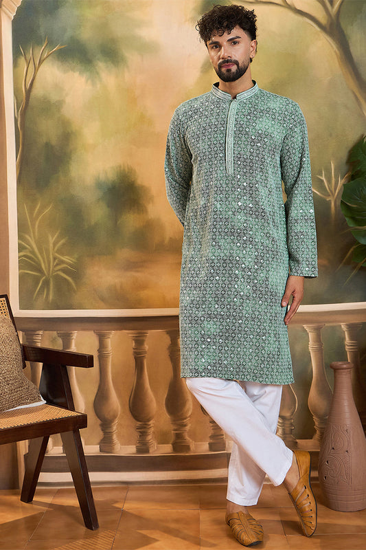 green viscose rayon shibori embroidered straight kurta with trouser