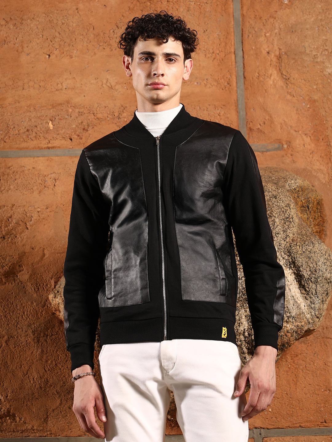 Mens Onyx Black Self Patch Bomber Jacket