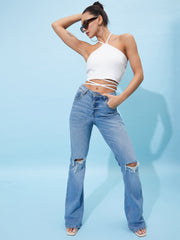 athena halter neck tie up cotton fitted crop top