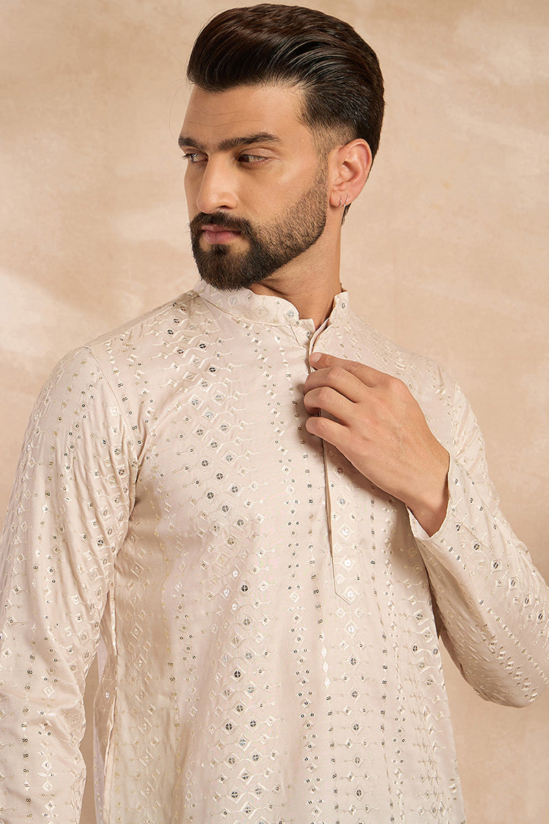 Peach Silk Blend Ombre Embroidered Straight Kurta Sets MKSET1724