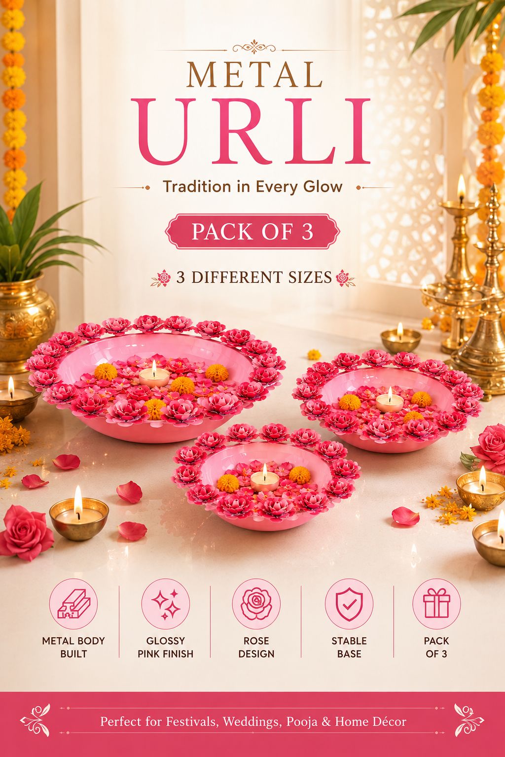 galvanized metal urli bowl for floating flowers candles decorative urli with lotus stems for home festival decor lavender copy