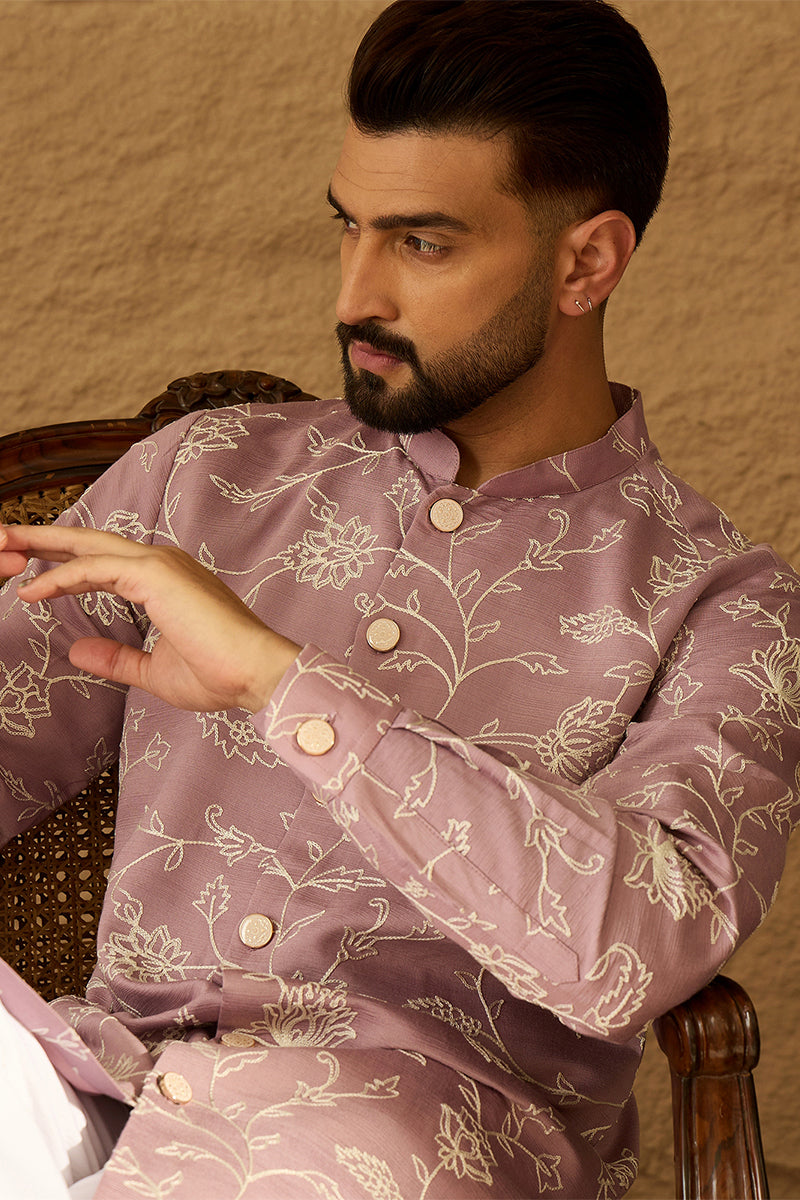 Lavender Viscose Rayon Solid Embroidered Straight Kurta with Trouser MKSET1704