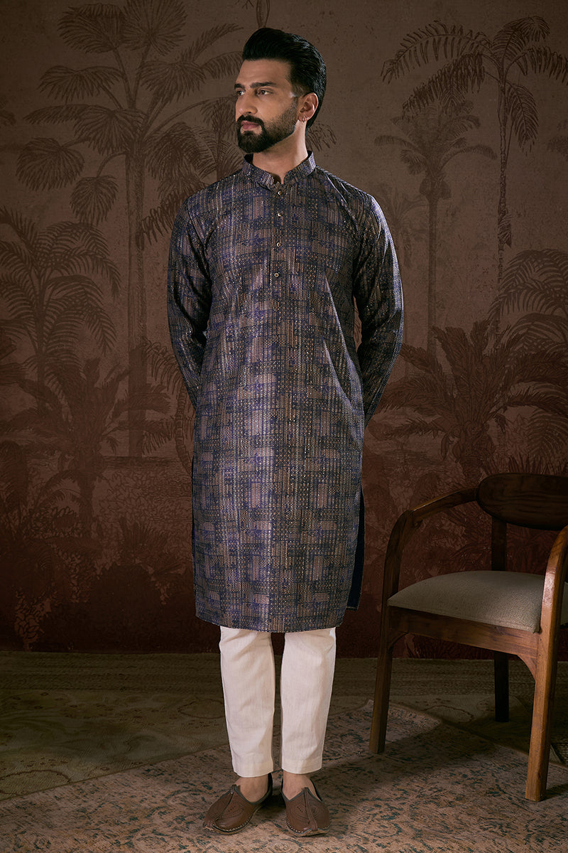 Violet Silk Blend Abstract Printed Straight Kurta MKU1909