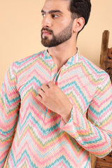 teal viscose rayon chevron embroidered straight kurta for men